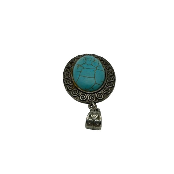 Turquoise and Silver Oval Cabochon Pendant Fashion 1.5 inch - Picture 4 of 5